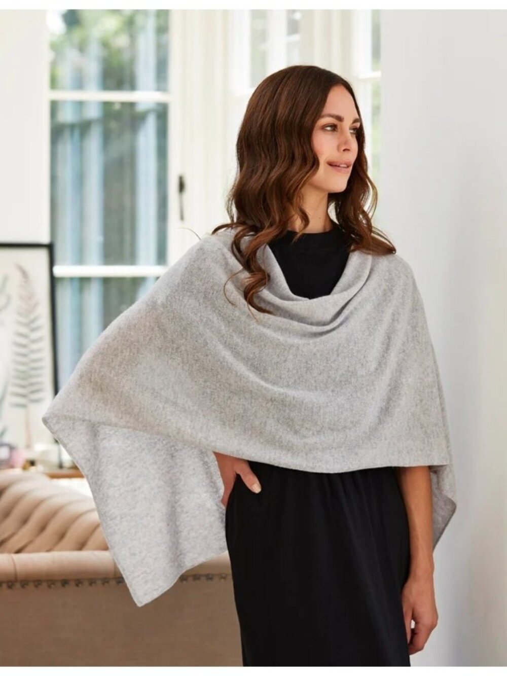 by Bloomingdale's 100% Cashmere Wrap Shawl Cardigan Open Front Oatmeal OS